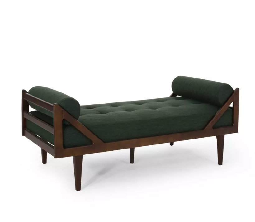 Rayle Contemporary Tufted Chaise Lounge with Rolled Accent Pillows - Christopher Knight Home - Pine Green & Dark Brown