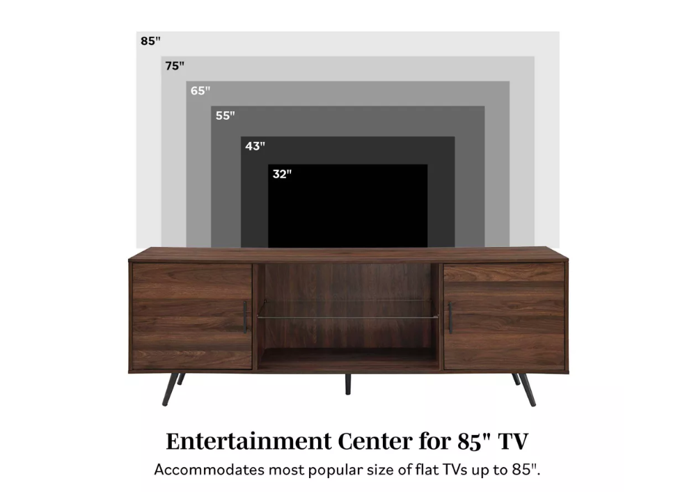 2 Door Mid-Century Modern Wood Storage TV Stand for TVs up to 80" Slate Gray - Saracina Home