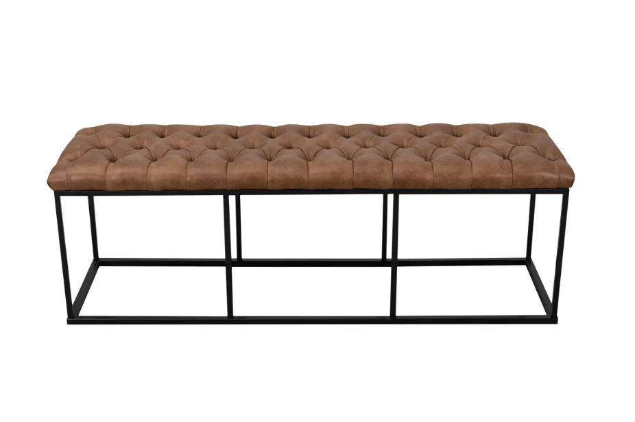 Draper Large Decorative Bench with Button Tufting Light Brown Faux Leather - HomePop