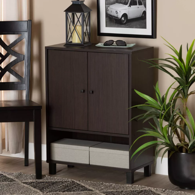 Rossin Modern Wood 2 Door Entryway Shoe Cabinet Dark Brown - Baxton Studio