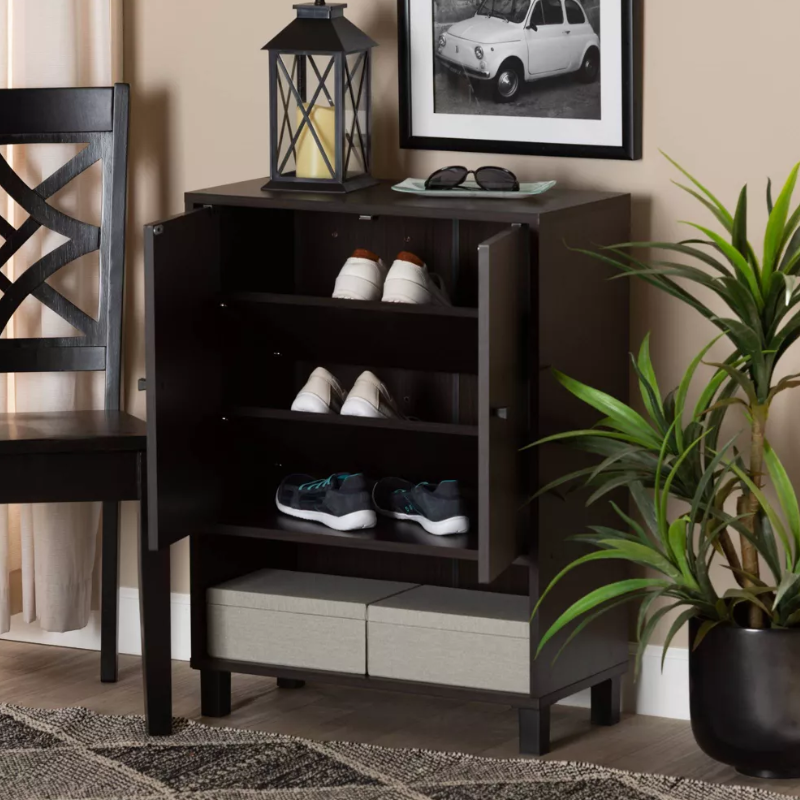 Rossin Modern Wood 2 Door Entryway Shoe Cabinet Dark Brown - Baxton Studio