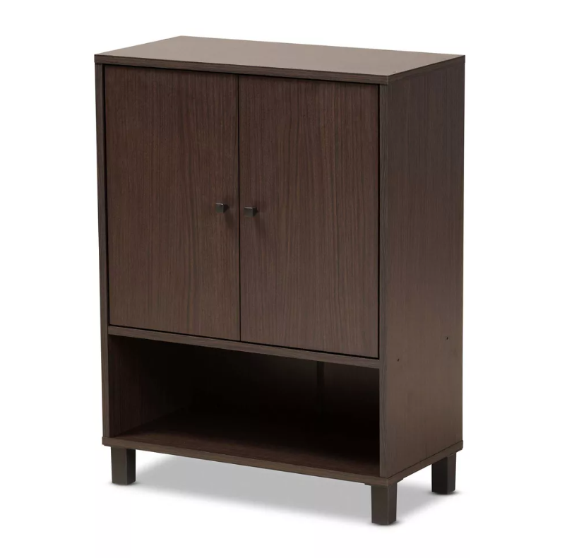 Rossin Modern Wood 2 Door Entryway Shoe Cabinet Dark Brown - Baxton Studio