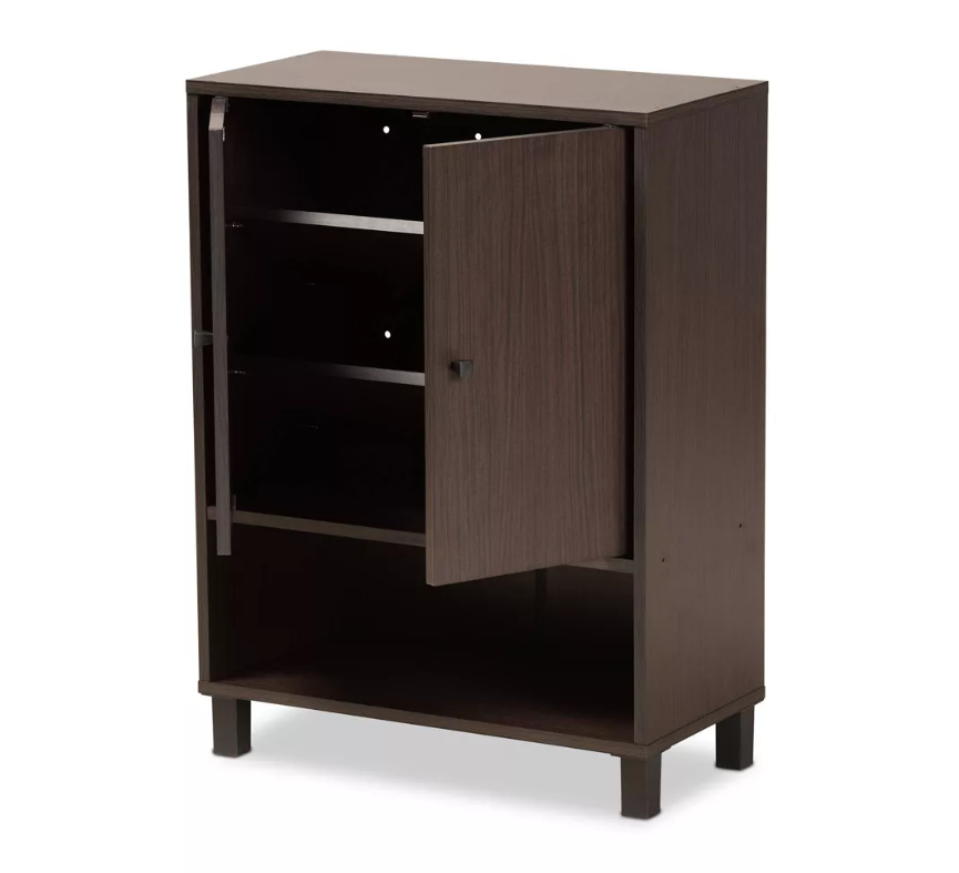 Rossin Modern Wood 2 Door Entryway Shoe Cabinet Dark Brown - Baxton Studio