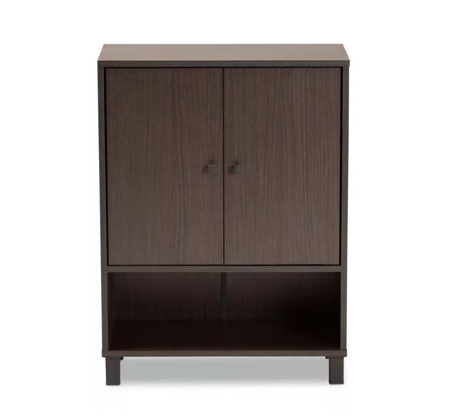 Rossin Modern Wood 2 Door Entryway Shoe Cabinet Dark Brown - Baxton Studio