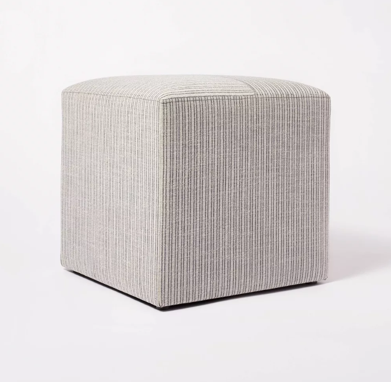 Lynwood Square Upholstered Cube Tan/Navy Stripe - Threshold designed with Studio McGee