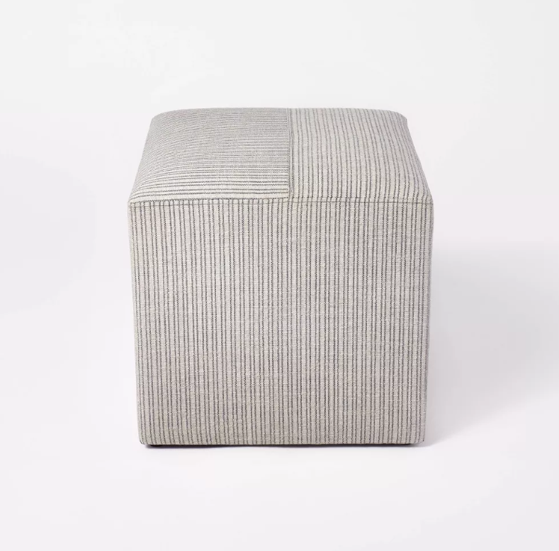 Lynwood Square Upholstered Cube Tan/Navy Stripe - Threshold designed with Studio McGee