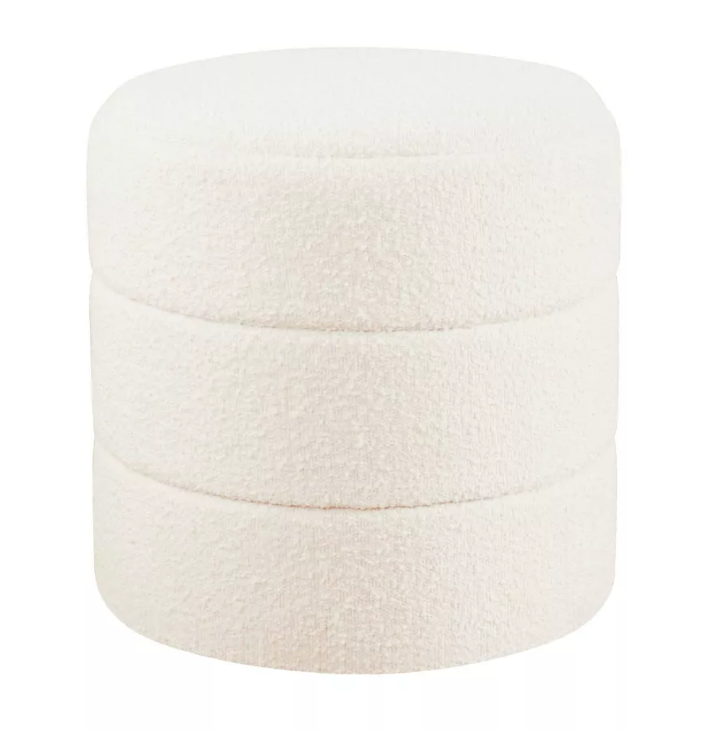 Round Upholstered Ottoman Cream Boucle - HomePop