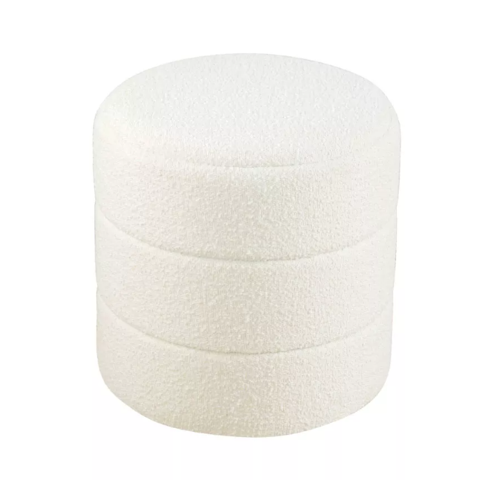 Round Upholstered Ottoman Cream Boucle - HomePop