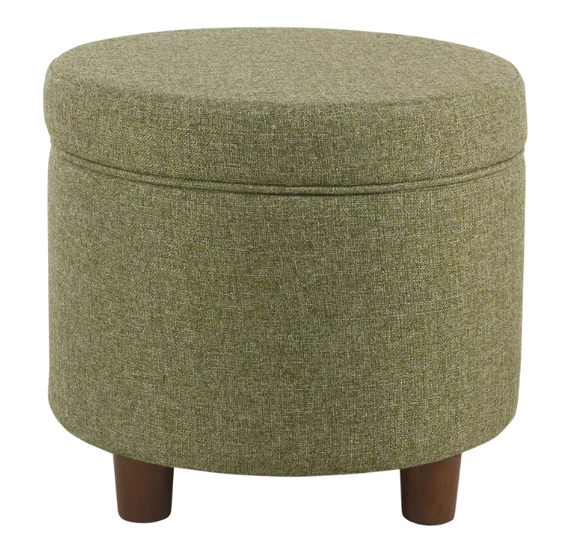 Round Storage Ottoman Green Tweed - HomePop