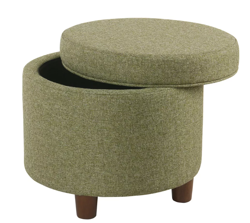 Round Storage Ottoman Green Tweed - HomePop