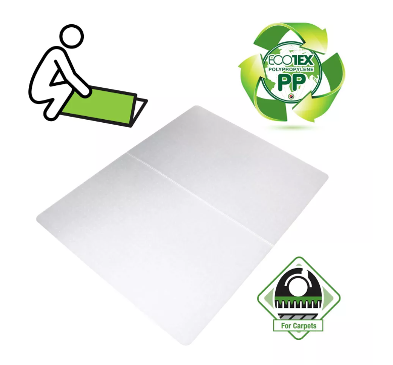 Polypropylene Foldable Chair Mat for Carpets Rectangular White - Floortex®