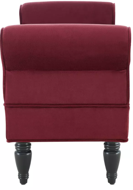 46" Lillian Traditional Backless Rolled Side Arm Upholstered Velvet Bench Berry - Linon