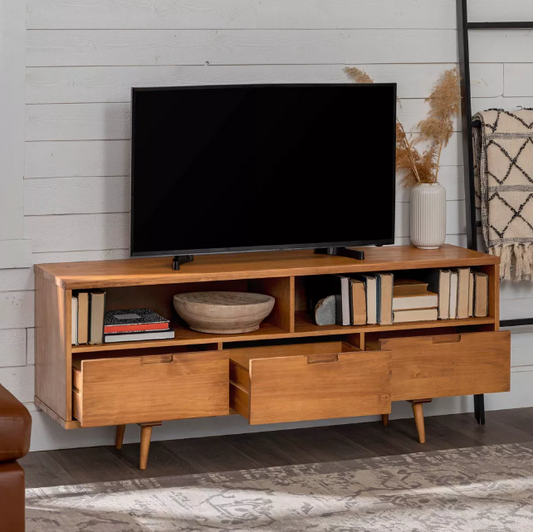 Cara Mid-Century Modern 3 Drawer TV Stand for TVs up to 65" - Saracina Home
