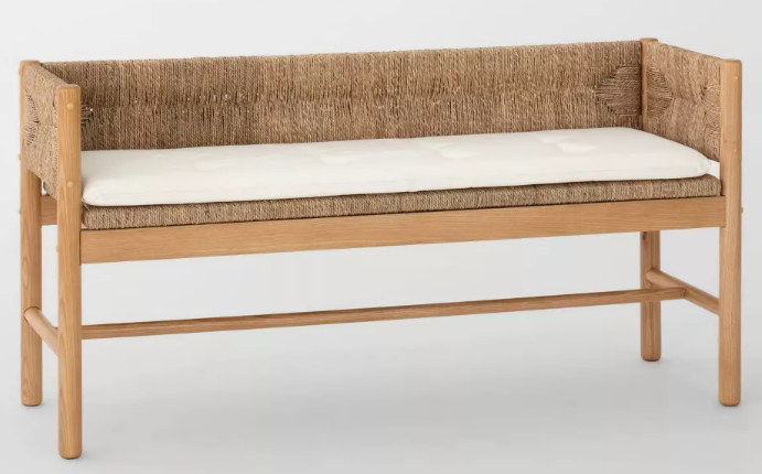 Elden Wood Bench with Woven Back and Loose Cushion Seat - Threshold™ designed with Studio McGee