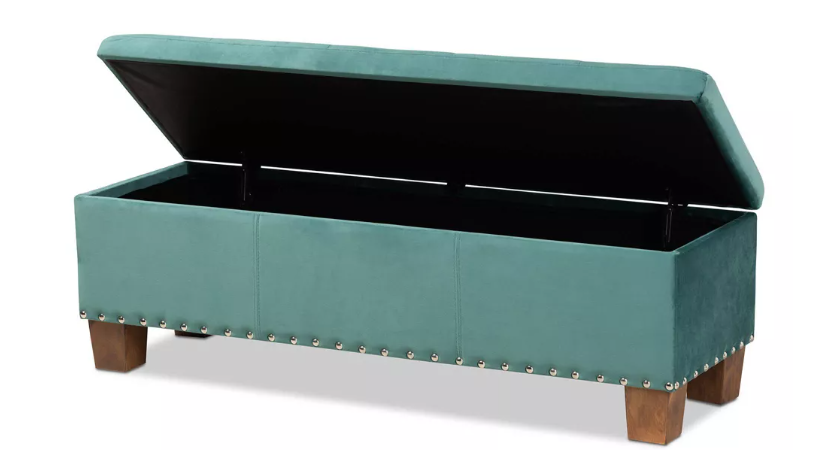 Hannah Velvet Upholstered Button Tufted Storage Ottoman Bench Teal Blue/Brown - Baxton Studio