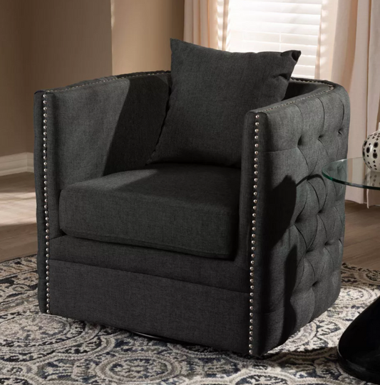 Micah Fabric Upholstered Tufted Swivel Chair Black - Baxton Studio